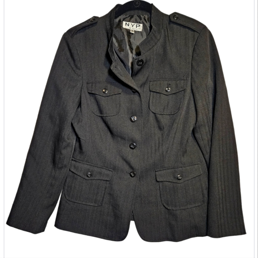 NYP Suits Black Jacket Button Pockets Vtg Size 10 modern small 6 Whimsigoth